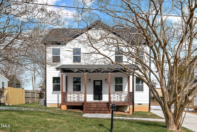 2517 Newbold St, Raleigh, NC 27603 - view of front of home with crawl space, a porch, central AC, and a chimney