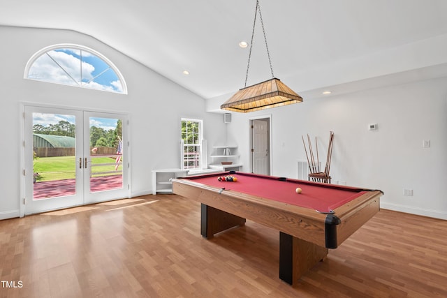 307 Country Club Dr, Durham, NC 27712 - game room with billiards, light wood-style flooring, baseboards, recessed lighting, and high vaulted ceiling