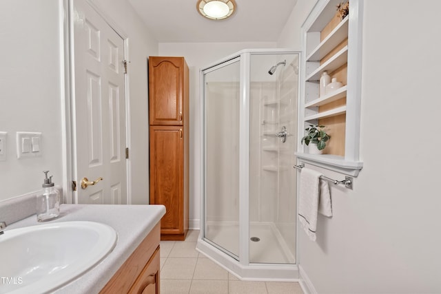 307 Country Club Dr, Durham, NC 27712 - bathroom with a shower stall, tile patterned flooring, and vanity