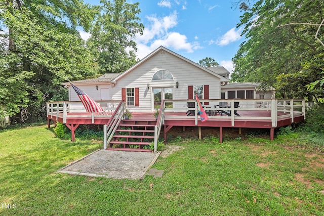 307 Country Club Dr, Durham, NC 27712 - rear view of house with a lawn, a deck, and french doors