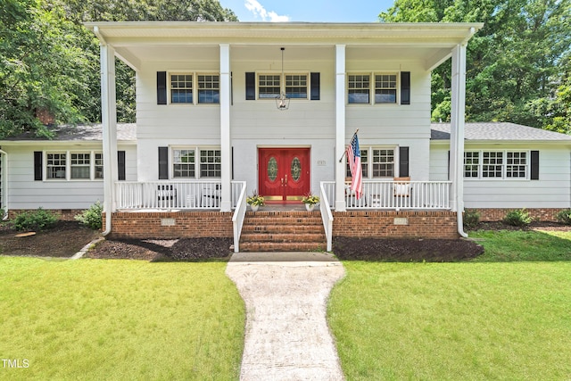 307 Country Club Dr, Durham, NC 27712 - neoclassical / greek revival house with a porch, crawl space, and a front lawn
