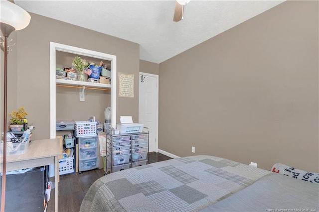 2251 Hackney Loop, Fayetteville, NC 28304 - bedroom featuring dark wood-type flooring, a closet, and ceiling fan
