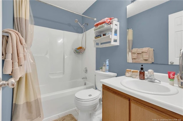 2251 Hackney Loop, Fayetteville, NC 28304 - bathroom with shower / tub combo with curtain, vanity, toilet, and tile patterned floors