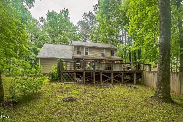 115 Redbay Ln, Clayton, NC 27527 - back of property with a wooden deck, roof with shingles, and stairs