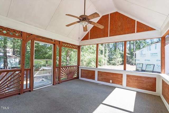 111 Mcdole Cir, Cary, NC 27511 - unfurnished sunroom featuring vaulted ceiling and a ceiling fan