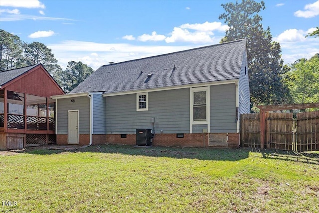 111 Mcdole Cir, Cary, NC 27511 - back of house with central air condition unit, a shingled roof, and crawl space
