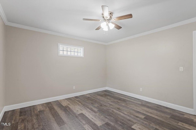 111 Mcdole Cir, Cary, NC 27511 - empty room featuring a ceiling fan, dark wood-style floors, crown molding, and baseboards