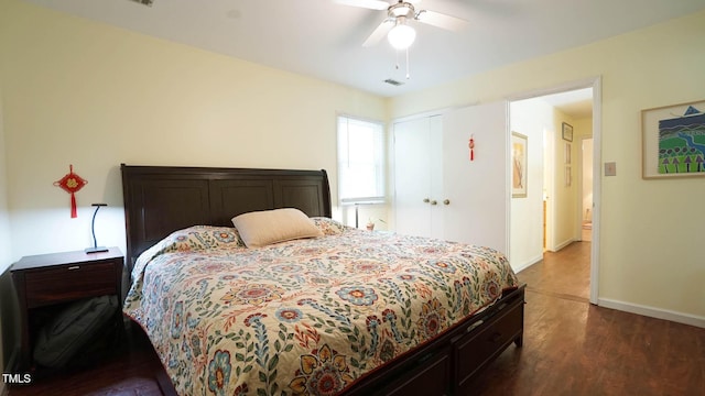 516 Ryan Rd, Cary, NC 27511 - bedroom featuring wood finished floors, baseboards, a closet, and ceiling fan