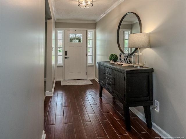 5307 N Fayetteville Rd, Lumberton, NC 28360 - foyer with dark wood-style floors, baseboards, and crown molding