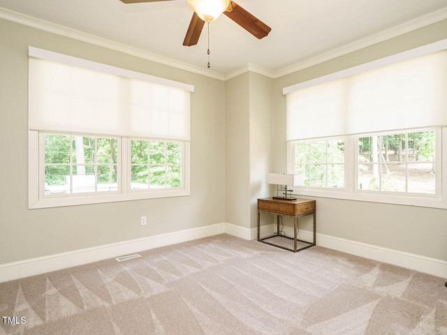 410 Mountain Laurel, Chapel Hill, NC 27517 - carpeted empty room with crown molding, baseboards, and a ceiling fan