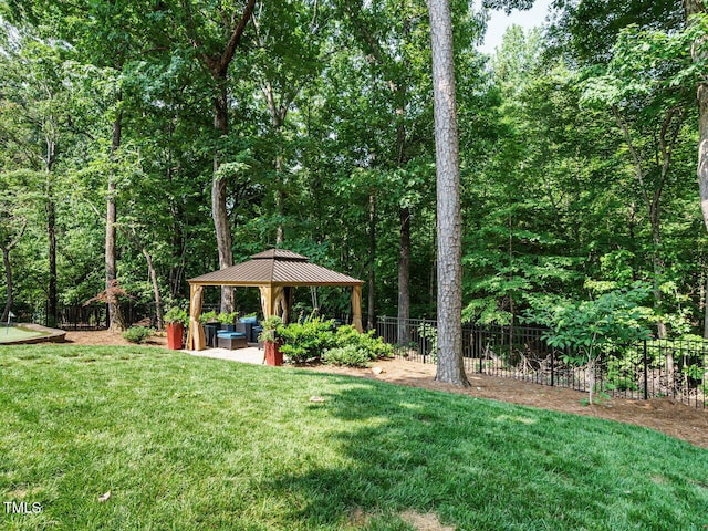 410 Mountain Laurel, Chapel Hill, NC 27517 - view of yard featuring a gazebo, a view of trees, and a patio area