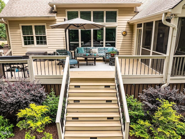 410 Mountain Laurel, Chapel Hill, NC 27517 - wooden deck with stairs and an outdoor hangout area