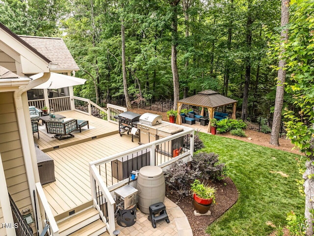 410 Mountain Laurel, Chapel Hill, NC 27517 - deck featuring outdoor lounge area, a gazebo, and area for grilling