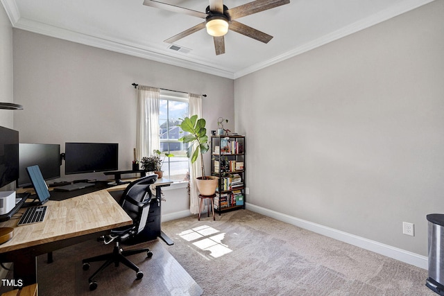 244 Chateau Way, Angier, NC 27501 - carpeted home office with ornamental molding and ceiling fan