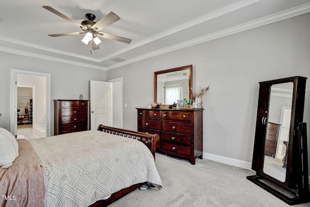 244 Chateau Way, Angier, NC 27501 - bedroom featuring light colored carpet, ornamental molding, and ceiling fan