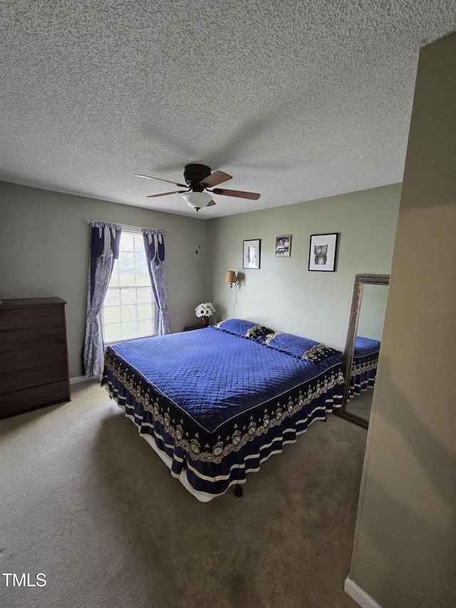 5810 Stardust Ct, Durham, NC 27712 - carpeted bedroom with a ceiling fan and a textured ceiling