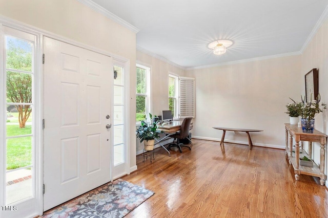 4329 Hawksong Pl, Cary, NC 27518 - entryway with crown molding, light wood-type flooring, and baseboards