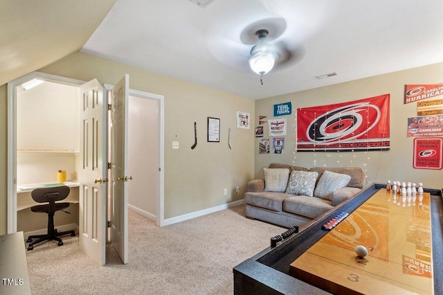 4329 Hawksong Pl, Cary, NC 27518 - carpeted living area with an office area, ceiling fan, and baseboards