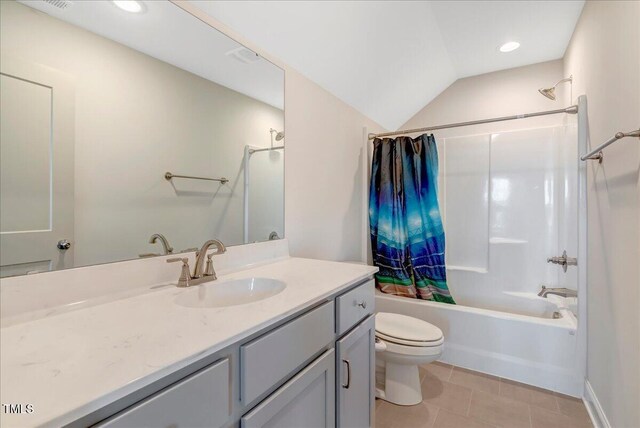 1779 Walter Grissom Rd, Kittrell, NC 27544 - full bath with toilet, vanity, shower / bath combo, recessed lighting, and vaulted ceiling