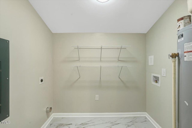 101 Apollo Cir, Roanoke Rapids, NC 27870 - washroom featuring electric dryer hookup, marble look tile flooring, washer hookup, and baseboards