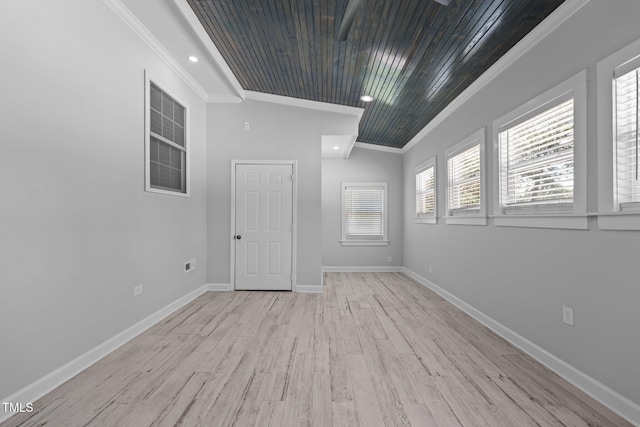 301 Williamson St, Burlington, NC 27215 - spare room with ornamental molding, light wood finished floors, wood ceiling, and recessed lighting