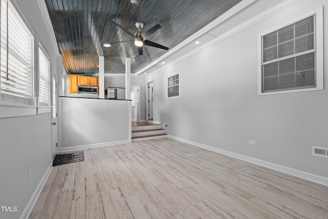 301 Williamson St, Burlington, NC 27215 - unfurnished living room featuring a ceiling fan, light wood-type flooring, crown molding, and recessed lighting