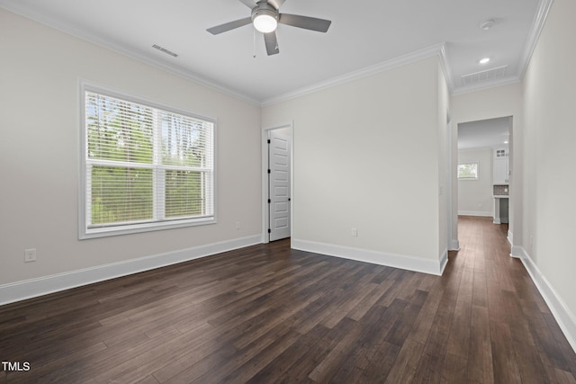 3053 Roy Ct, Apex, NC 27523 - unfurnished room with dark wood-style floors, ceiling fan, crown molding, a smoke detector, and recessed lighting