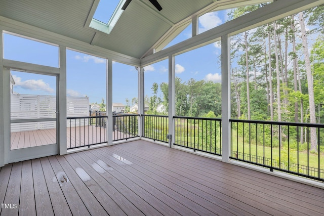 3053 Roy Ct, Apex, NC 27523 - unfurnished sunroom with lofted ceiling and a skylight
