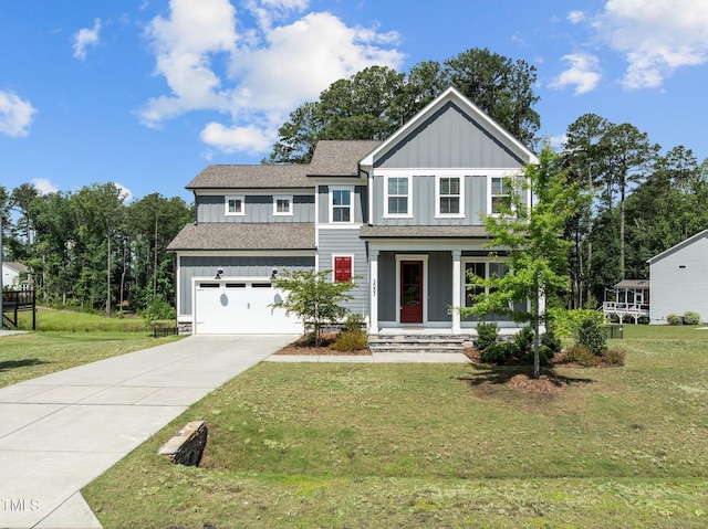 3053 Roy Ct, Apex, NC 27523 - traditional-style home with board and batten siding, concrete driveway, a shingled roof, a front lawn, and a garage