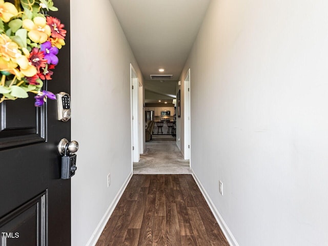 286 Beaver Tavern Dr, Benson, NC 27504 - corridor with recessed lighting, dark wood-type flooring, and baseboards