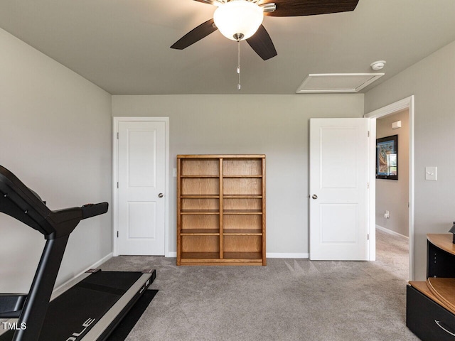 286 Beaver Tavern Dr, Benson, NC 27504 - workout area with ceiling fan, carpet floors, and baseboards