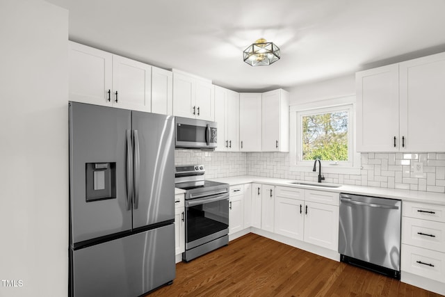 507 Price Ave, Durham, NC 27701 - kitchen with appliances with stainless steel finishes, a sink, light countertops, tasteful backsplash, and white cabinets
