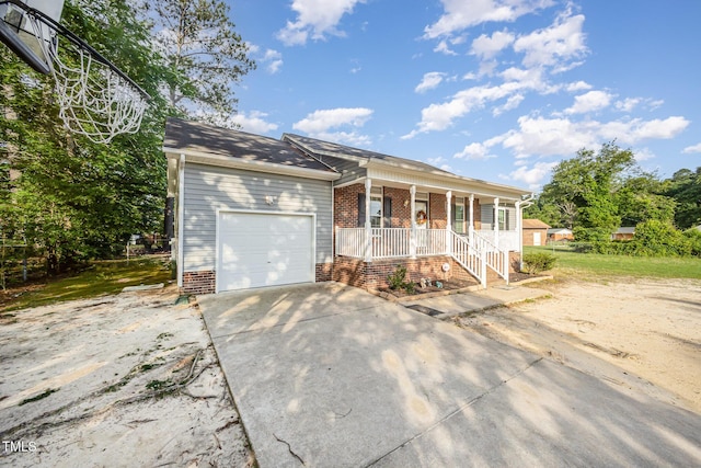 1515 Mack St, Spring Lake, NC 28390 - single story home featuring covered porch, brick siding, a garage, and concrete driveway
