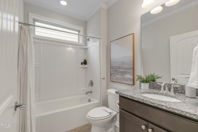 118 Manning Way, Durham, NC 27703 - full bathroom with ornamental molding, vanity, shower / tub combo with curtain, and toilet