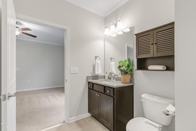 118 Manning Way, Durham, NC 27703 - bathroom with vanity, ceiling fan, toilet, ornamental molding, and baseboards