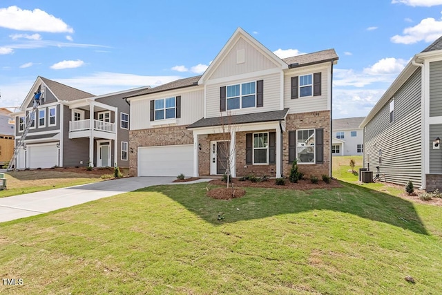 257 N Maple Walk Dr Unit 218, Garner, NC 27529 - view of front facade with brick siding, central AC unit, driveway, and a garage