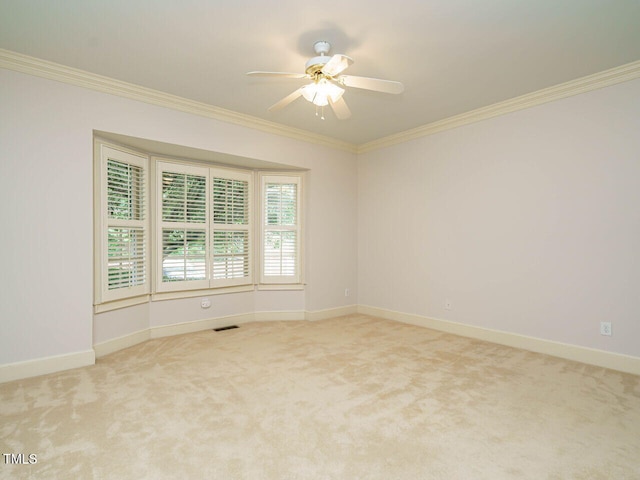 3339 Ridgecrest Ct, Raleigh, NC 27607 - spare room with crown molding, a ceiling fan, and light carpet