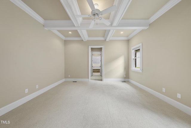 1210 Brooks Ave, Raleigh, NC 27607 - spare room with beamed ceiling, ceiling fan, coffered ceiling, recessed lighting, and baseboards