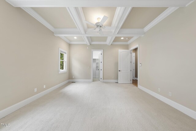 1210 Brooks Ave, Raleigh, NC 27607 - empty room featuring recessed lighting, a ceiling fan, beam ceiling, baseboards, and coffered ceiling