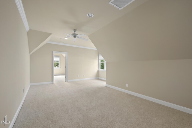1210 Brooks Ave, Raleigh, NC 27607 - additional living space with a ceiling fan, light colored carpet, baseboards, and vaulted ceiling