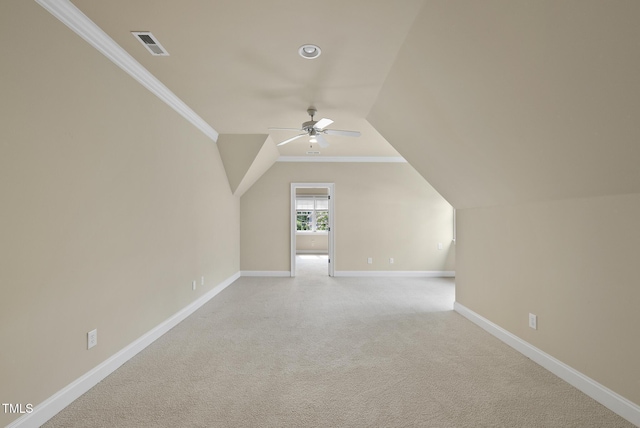 1210 Brooks Ave, Raleigh, NC 27607 - bonus room with ceiling fan, baseboards, light carpet, and vaulted ceiling