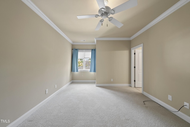 1210 Brooks Ave, Raleigh, NC 27607 - unfurnished room featuring ornamental molding, a ceiling fan, light carpet, and baseboards