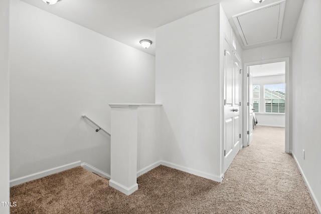 1728 Shady Oaks Dr, Wendell, NC 27591 - corridor with attic access, carpet, an upstairs landing, and baseboards