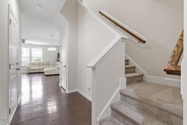 103 Ransomwood Dr, Apex, NC 27539 - staircase with wood finished floors and a ceiling fan