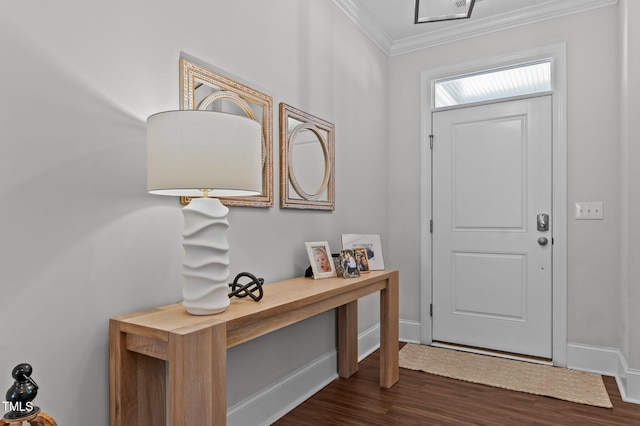 2012 Sweet Samson St, Wake Forest, NC 27587 - foyer featuring crown molding, dark wood-style flooring, and baseboards