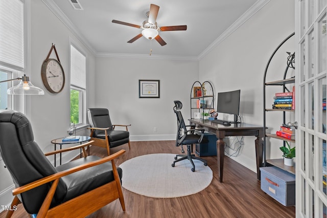 2012 Sweet Samson St, Wake Forest, NC 27587 - office featuring a ceiling fan, crown molding, wood finished floors, and baseboards