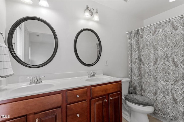 4605 All Points View Way, Raleigh, NC 27614 - full bathroom featuring double vanity, toilet, and a shower with curtain