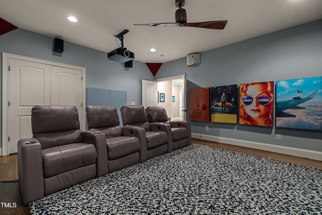 2538 Tuffeto, Apex, NC 27502 - home theater with wood finished floors, ceiling fan, recessed lighting, and baseboards