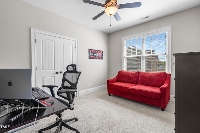 2538 Tuffeto, Apex, NC 27502 - office area featuring carpet, a ceiling fan, and baseboards