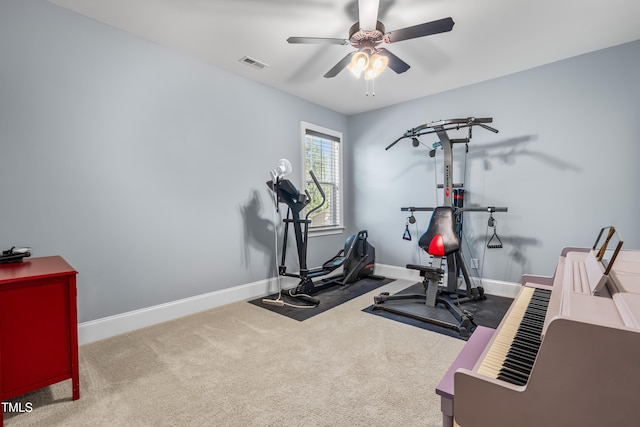 2538 Tuffeto, Apex, NC 27502 - workout area featuring a ceiling fan, baseboards, and carpet flooring